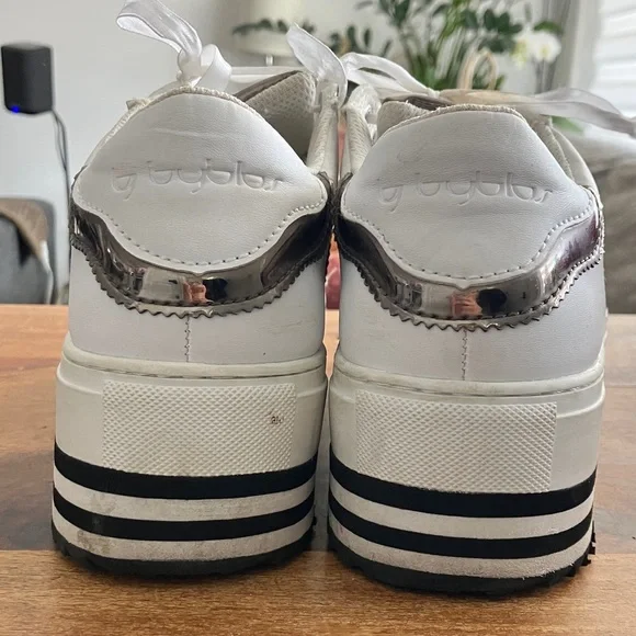 Byblos White Platform Sneakers with Silver Stripes - Picture 3 of 8